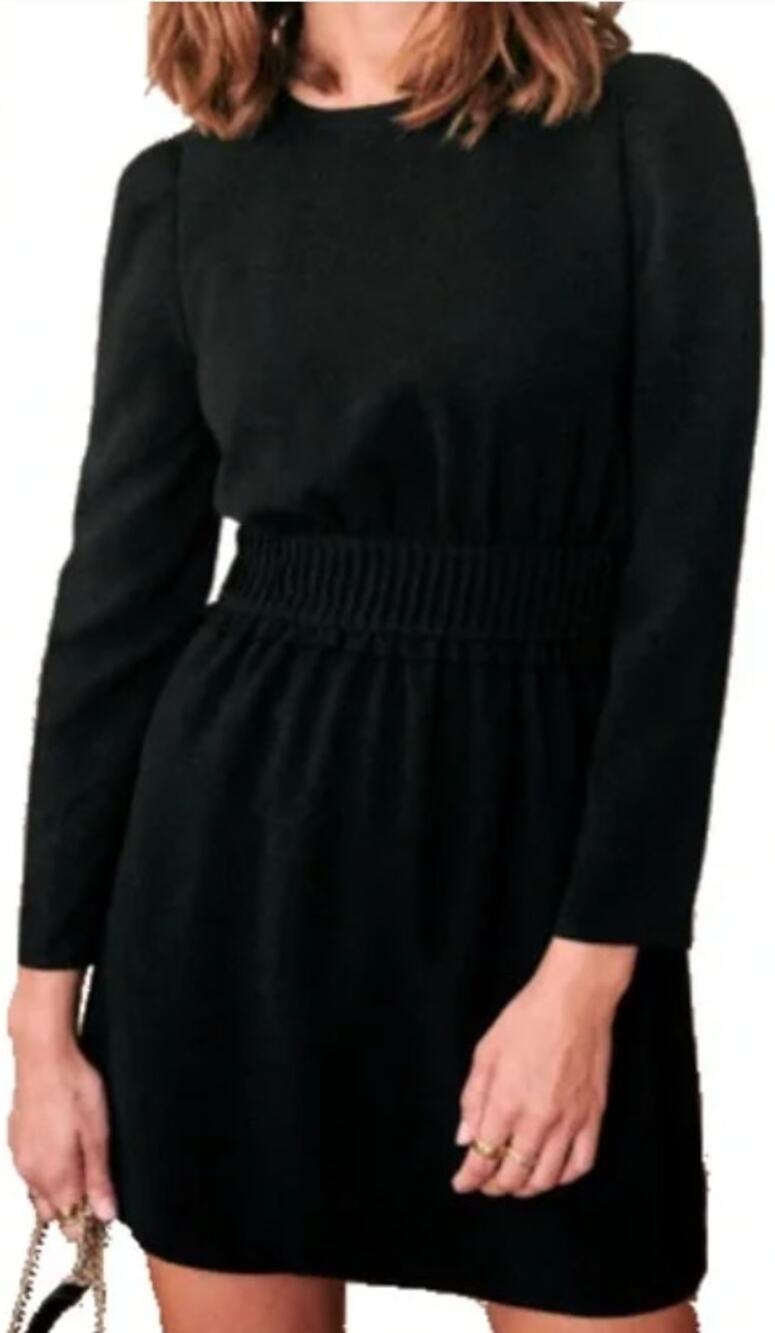 Sézane Fit & Flare Dress Women's US 12 Black Long Sleeve Pleated Ruffle NWT